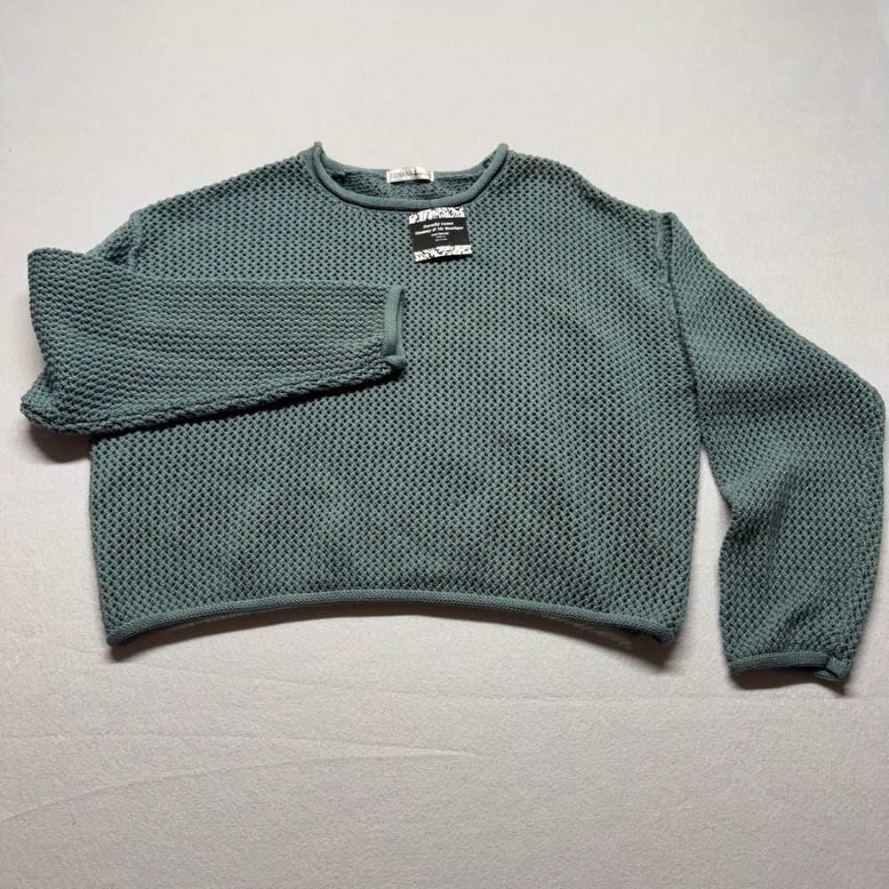 Zenana Sage Green Open Knit Cotton Sweater Womens Medium NWT